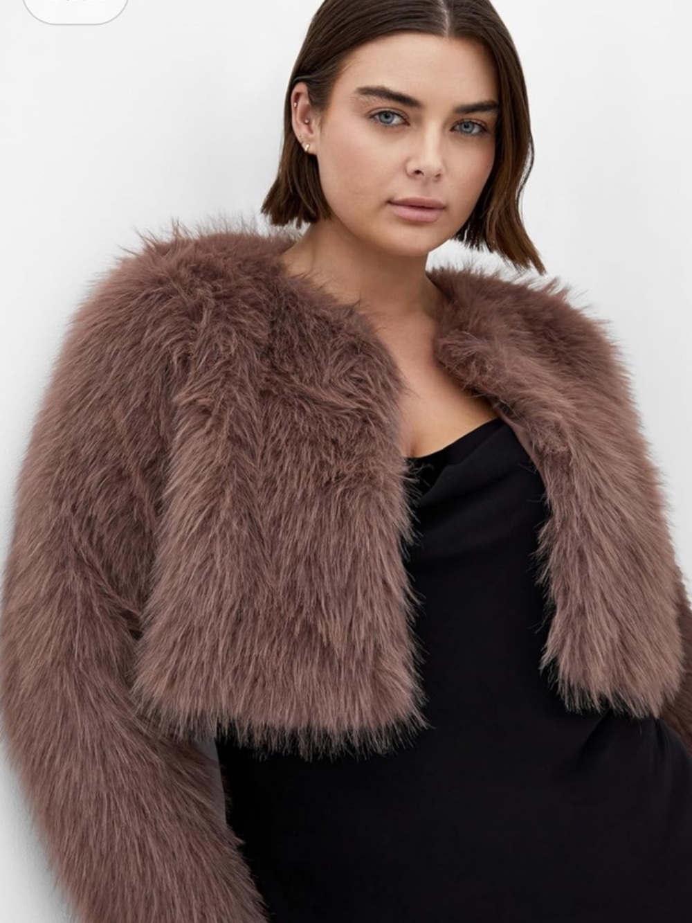 City Chic ‘Angelica’ Faux Fur Truffle Brown Cropped Jacket Size 18 New w/tags